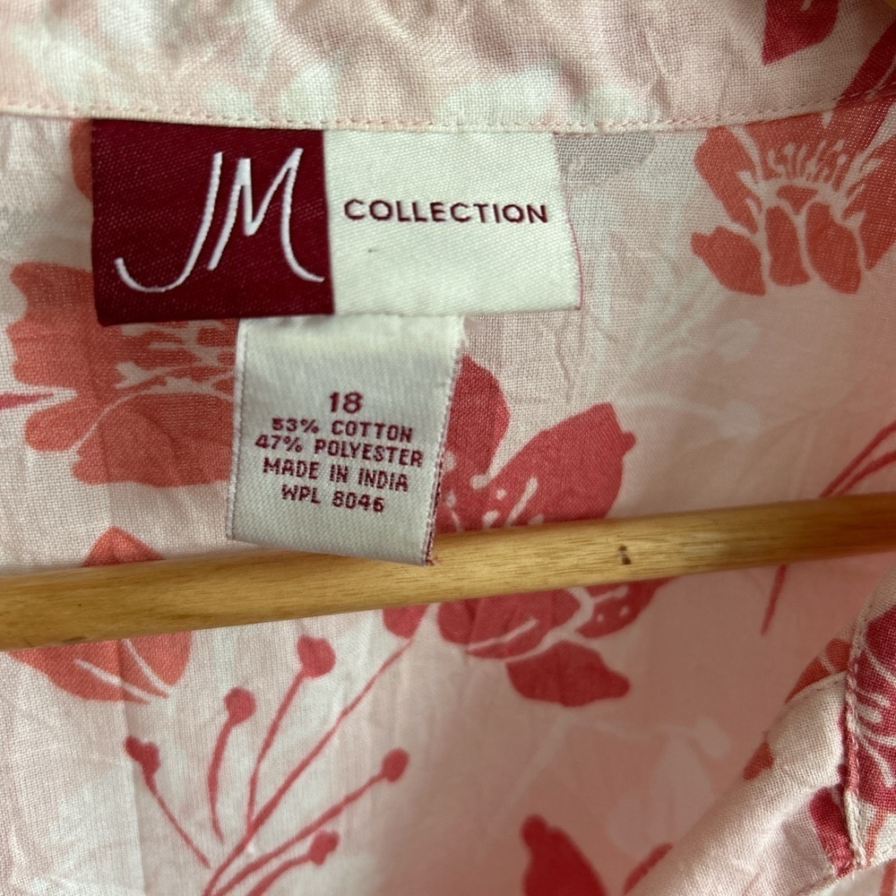 Pink Floral Coastal Tropical Shirt Button Up Oversized Summer Size 16 - Picture 5 of 9